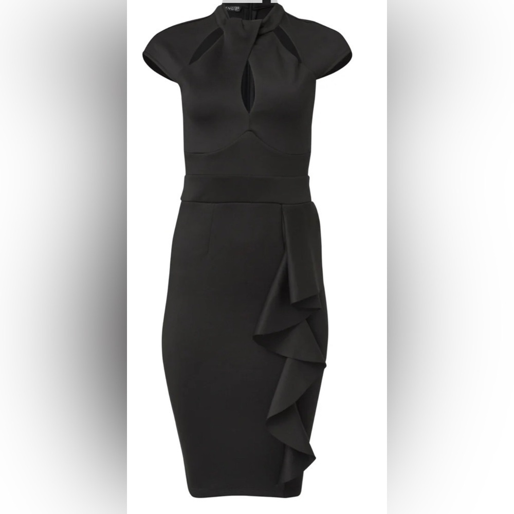 Black Ruffle Cocktail Dress with wrap neck - Picture 16 of 16